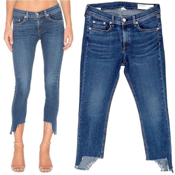 Rag & Bone Cate Mid-Rise Ankle Skinny Fray Step Hem Jeans in Hampton Wash 26 - Picture 1 of 15